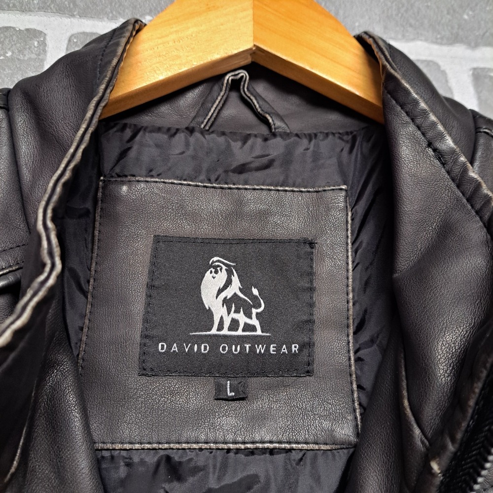 David Outerwear Mens PU Leather Black Full Zip Pockets Jacket Size Large - Picture 7 of 15